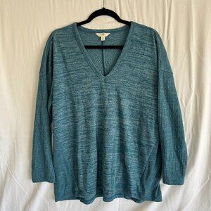 Terra & Sky Teal V-Neck Sweater – Plus Size 0X (14W) – Cozy Ribbed Knit